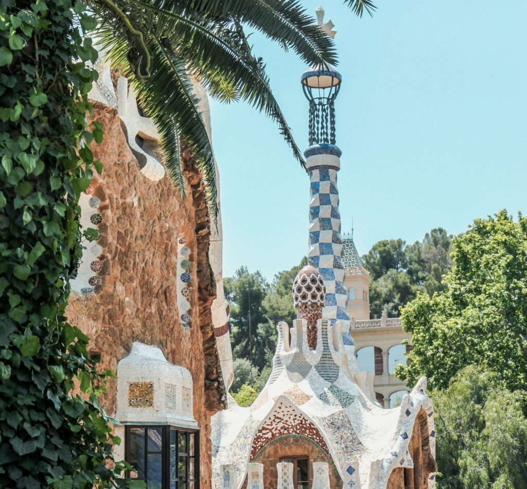 Colorful mosaic architecture at Park Güell in Barcelona Spain