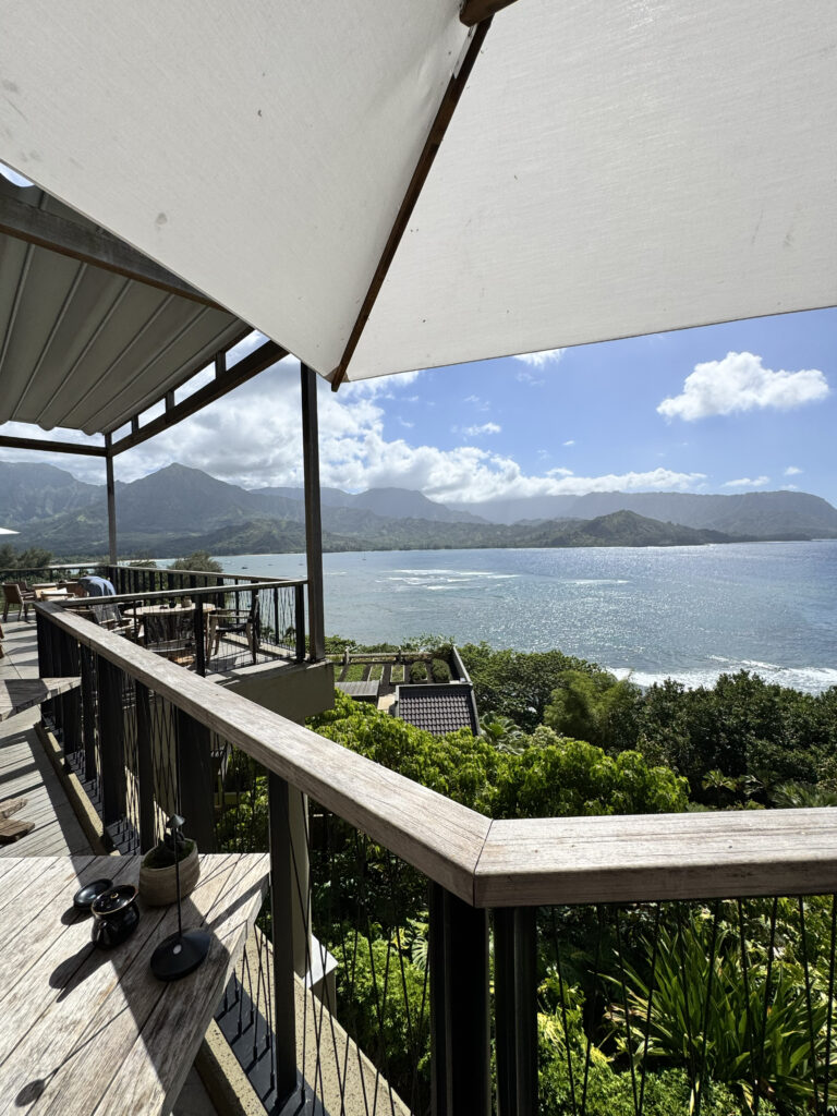 Hanalei Bay view from 1 Hotel Hanalei Bay restaurant terrace