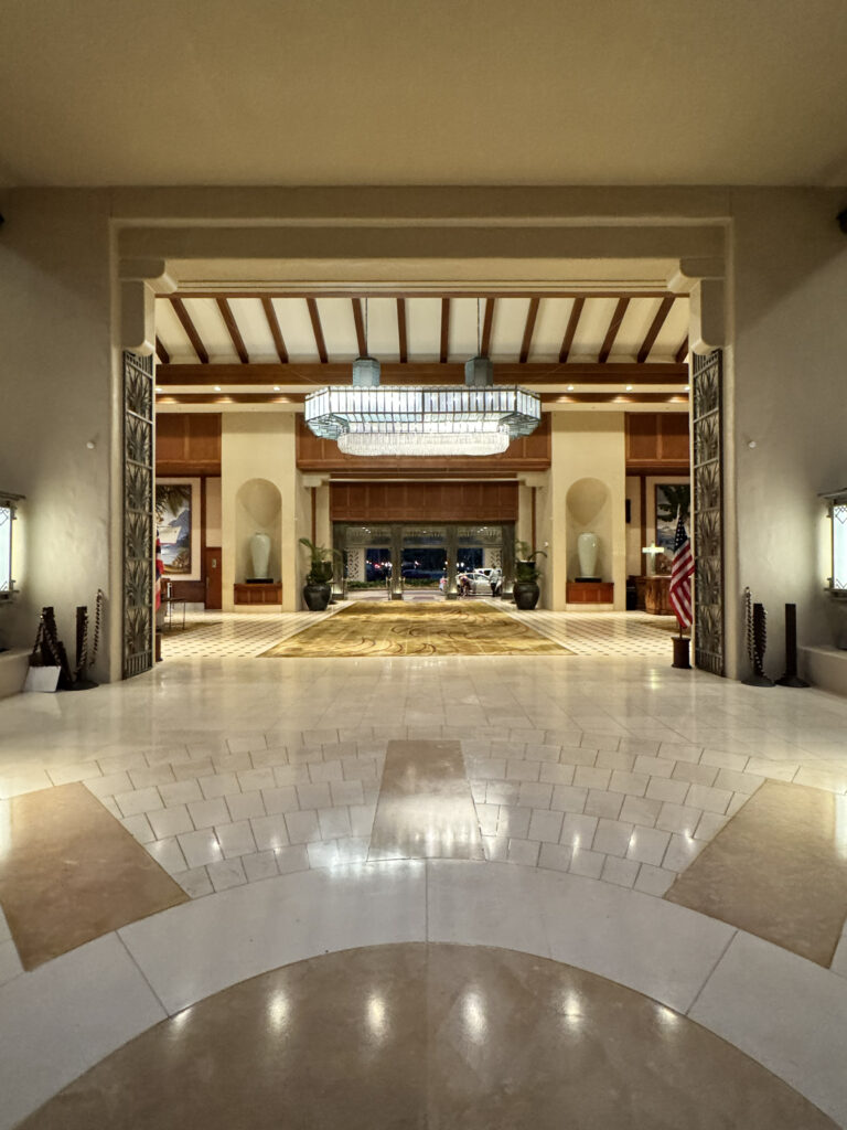 Grand Hyatt Kauai open-air lobby with vaulted ceiling